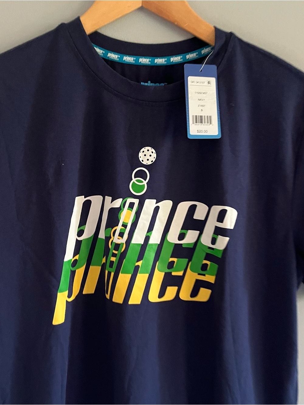 NWT Prince Navy Graphic Tee with Green & Yellow Logo